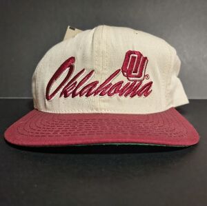 NWT Vintage OU Oklahoma Spell Out Red and White Snapback Hat Cap USA W3701OK